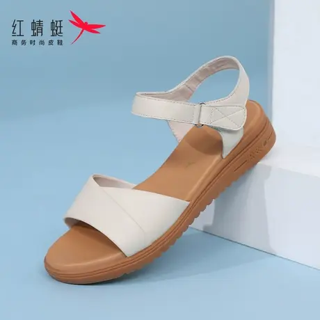 红蜻蜓妈妈凉鞋女夏季新款真皮软底中老年防滑一字带舒适透气女鞋图片