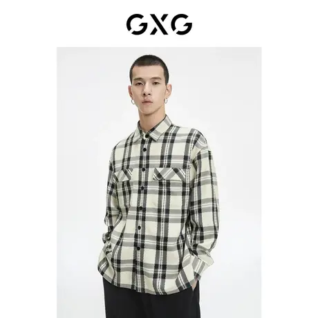【新款】GXG男装 秋季格纹翻领复古男士长袖衬衫10C103027G图片