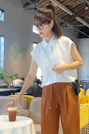 欧洲站2023夏装新款韩版宽松雪纺短袖衬衫女设计感小众翻领衬衣商品大图