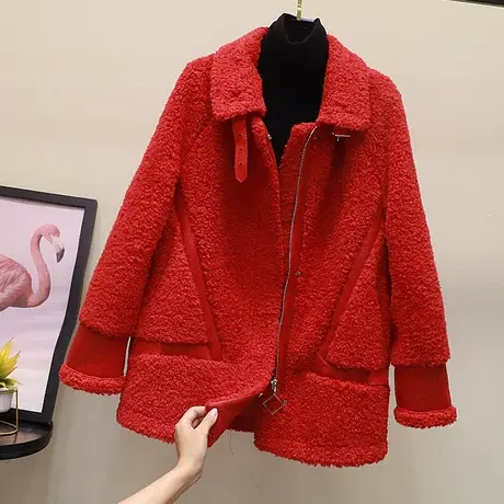 羊剪绒大衣女秋冬2023新款欧洲站加厚颗粒皮草羊羔毛皮毛一体外套商品大图