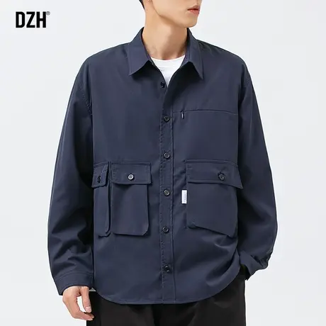 男士工装长袖衬衫男高级感痞帅秋季宽松上衣多口袋外套2023年新款商品大图