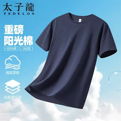 【100棉+商场同款】太子龙短袖T恤男夏季薄款宽松圆领纯色打底衫图片