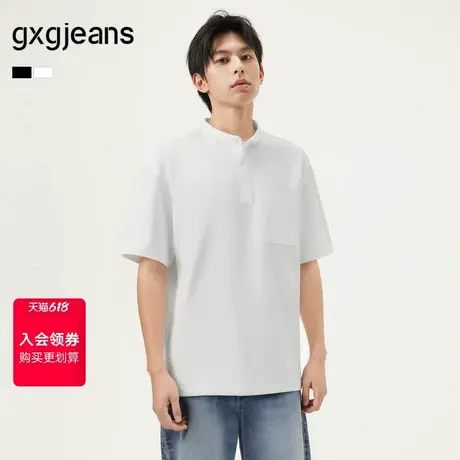 gxg.jeans男装 多色亨利领基础休闲短袖T恤男士宽松 25年夏新品商品大图