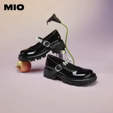 【新派学院】MIO米奥2024年春季纯色中跟玛丽珍鞋闪钻厚底单鞋女商品大图