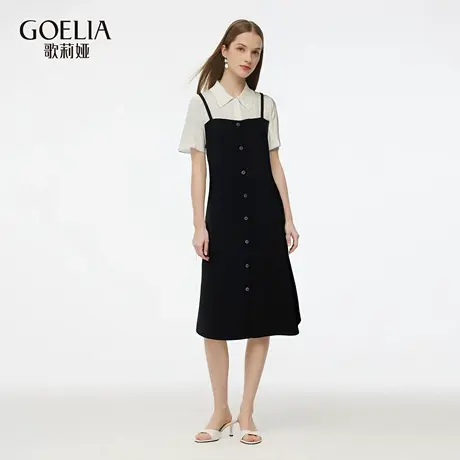 歌莉娅夏季新品撞色假两件毛织连衣裙1E5C4G6B0图片