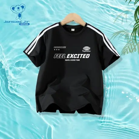 JU真维斯2025夏季新款时尚潮流男童织带速干短T舒适百搭儿童上衣商品大图