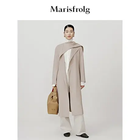 【商场同款】玛丝菲尔大衣秋季新款浅卡色双面呢设计感毛呢外套商品大图