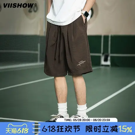 VIISHOW复古休闲短裤男士夏季新款宽松冰丝裤薄款凉感运动五分裤商品大图
