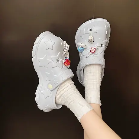 时尚积木五角星洞洞鞋女夏季室内外穿eva厚底防滑增高包头凉拖鞋商品大图