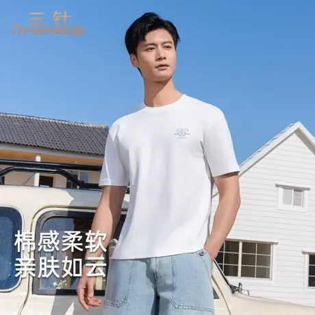 三针棉t恤男2025夏季新款圆领打底外穿白色宽松重磅短袖上衣商品大图