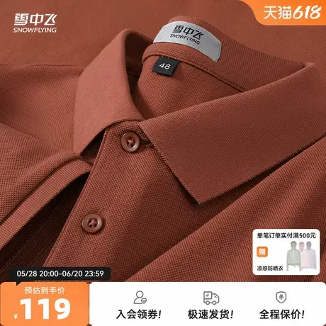 雪中飞2025夏新款100%纯棉短袖纯色休闲POLO衫男翻领男士套头T恤W图片