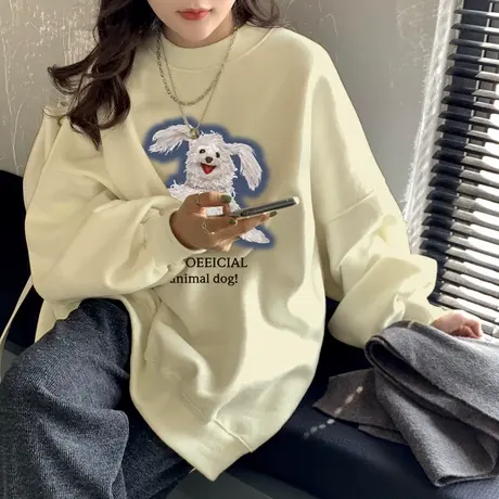 早秋圆领卫衣女oversize大码bf男友风上衣潮ins薄款复古情侣外套商品大图