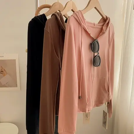 美式纯欲风连帽拉链卫衣女修身短款秋装性感运动服瑜伽服舞蹈服潮商品大图