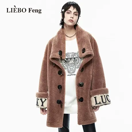 X裂帛LIEBOFeng商场同款复古国潮宽松中长款焦糖毛绒绒棉服图片