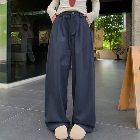 【尔给】秋季新款慵懒风垂感宽松休闲莱赛尔长裤女韩式显瘦阔腿裤商品大图
