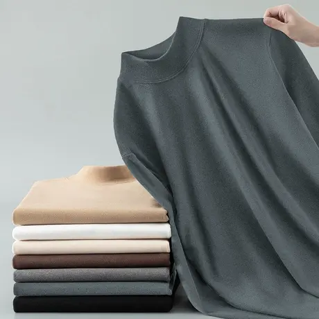 德绒打底衫内搭长袖t恤男装半高领保暖双面绒中领纯色小衫秋衣服商品大图