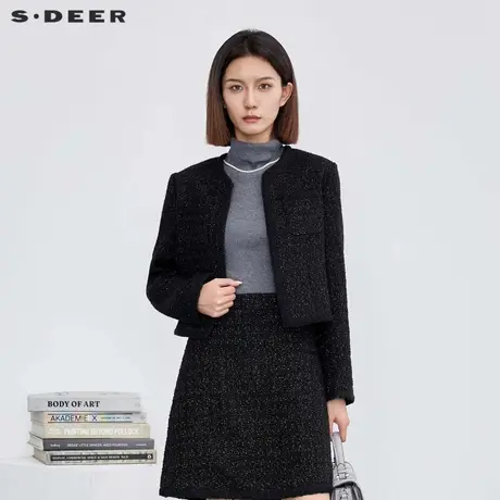 sdeer圣迪奥女装小香风套装圆领撞色毛呢短款外套S23482208图片