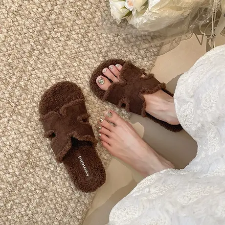 法式气质毛毛鞋女2025秋季新款温柔外穿平底百搭鞋子时尚爆款拖鞋商品大图