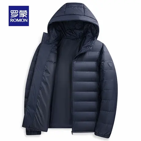 罗蒙青年男士轻薄羽绒服2025秋季新款时尚连帽休闲纯色保暖外套男商品大图