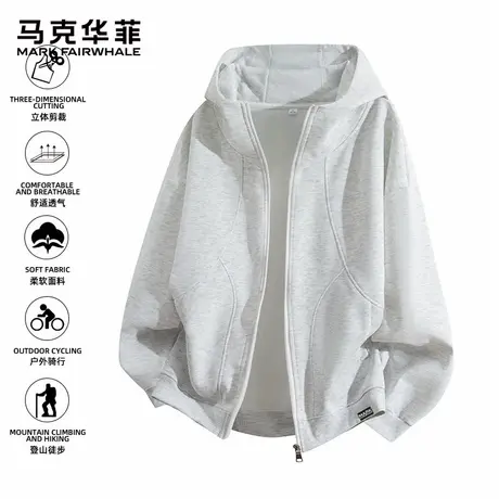 马克华菲美式解构重磅开衫卫衣男士秋季潮牌宽松休闲连帽外套上衣商品大图