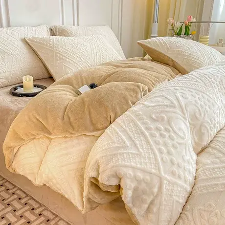 恒源祥2024新款A类雕花加厚牛奶绒床单被套四件套AB双面家用套件商品大图