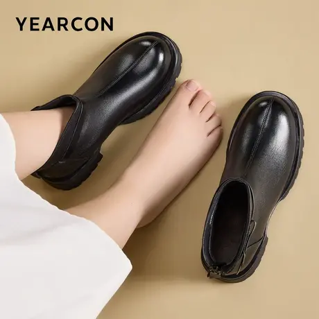 意尔康加宽短靴棉鞋女冬季加绒保暖厚底舒适胖mm显瘦大码靴子商品大图