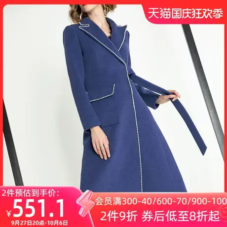 aui雾霾蓝毛呢外套女中长款2023秋冬新款欧洲站时尚气质呢子大衣商品大图
