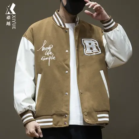 希越新国标90%白鸭绒棒球式羽绒服男士冬季宽松大码加绒夹克外套商品大图