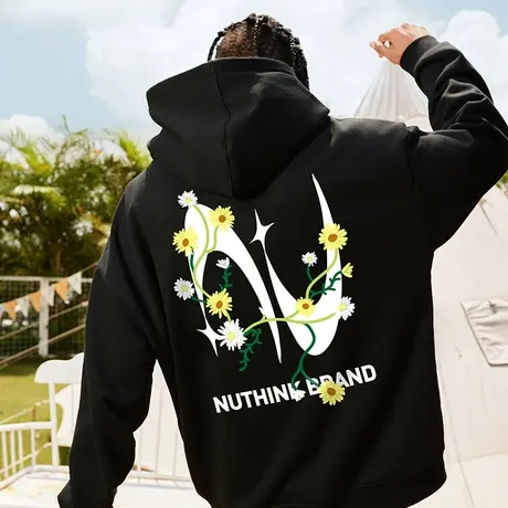 Nuthink美式潮流420g重磅小雏菊连帽卫衣潮牌男宽松大码冬季外套商品大图