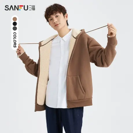 三福2023秋男士都市休闲卫衣连帽拉链 简约宽松净版设计477656商品大图