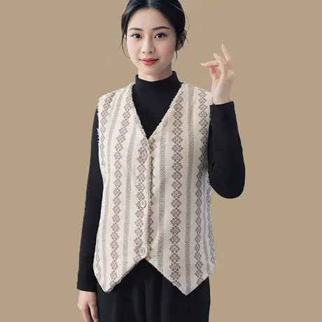 中老年珊瑚绒保暖马甲背心女V领护肩加绒坎肩外穿冬商品大图