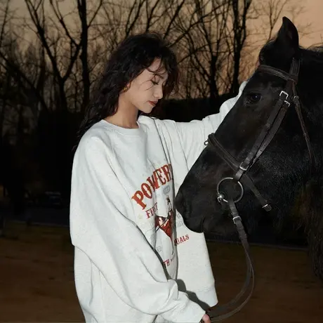 YEP2023新款圆领卫衣女春秋薄款ins美式复古宽松oversize长袖上衣商品大图