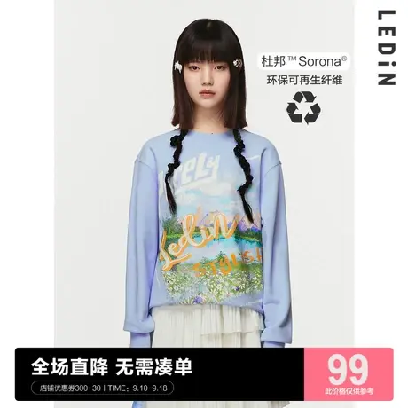 乐町圆领套头卫衣女宽松韩版上衣油画大图C1BFC1206图片