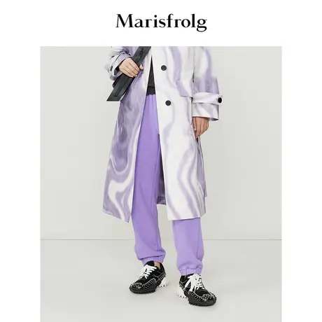 #多巴胺穿搭# 玛丝菲尔夏装新款藤萝紫色经典舒适休闲卫裤图片