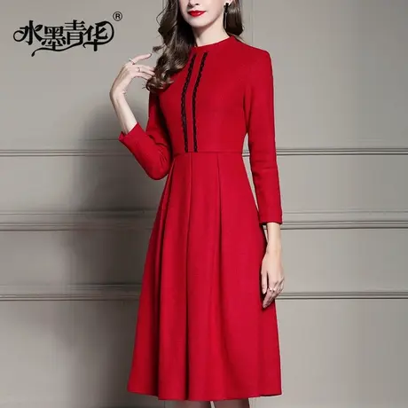 【1件7.9折】秋装新品时尚连衣裙气质优雅修身显瘦纯色A字裙商品大图