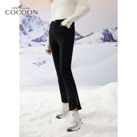 MISSCOCOON23秋冬新款经典黑色细灰绒加厚小脚显瘦开叉牛仔休闲裤图片