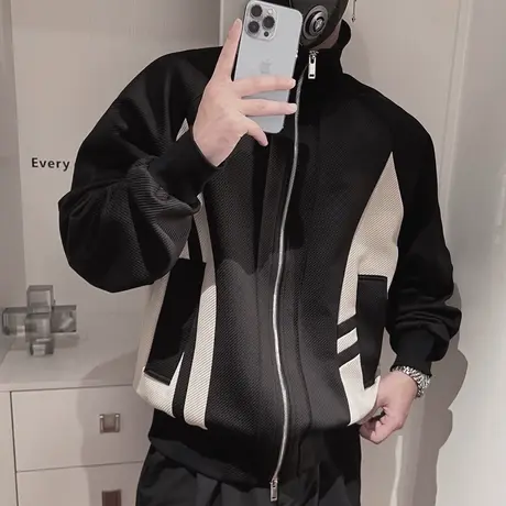 撞色工装夹克2022新款褂子潮牌男装上衣春秋季痞帅休闲短款外套潮商品大图