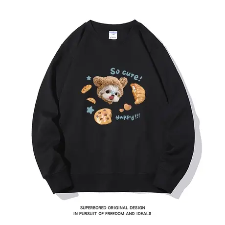 趣味小狗饼干印花圆领卫衣男秋冬季小众设计感宽松休闲套头上衣商品大图