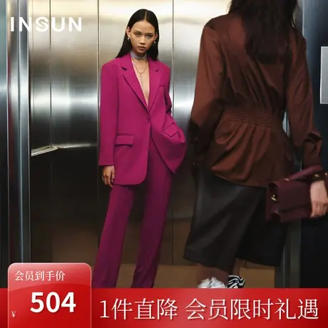 恩裳COVER2023秋季新款抗皱易打理TR西装中缝长裤侧边开叉休闲裤商品大图