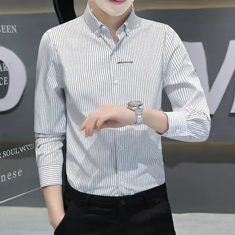 春秋季男士长袖衬衫潮流韩版商务休闲衬衣男装条纹百搭打底衫上衣商品大图
