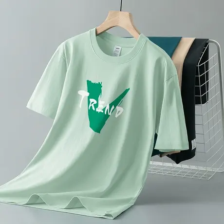 重磅美式纯棉短袖t恤男装夏季薄款圆领上衣服全棉体恤衫宽松半袖图片