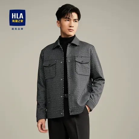 HLA/海澜之家商务休闲衬衫夹克2023秋新款针织翻领花纹时尚外套男商品大图