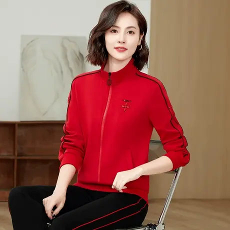 休闲运动服套装女春秋2024年时尚显瘦立领卫衣外套直筒裤两件套潮商品大图