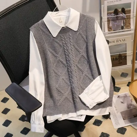圆领菱形麻花针织毛衣马甲背心女2025新款厚宽松韩版外搭坎肩上衣图片