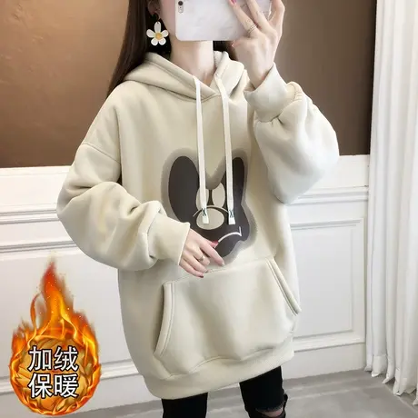 连帽加绒加厚卫衣女2023秋冬慵懒风时尚欧货韩版宽松上衣外套女商品大图