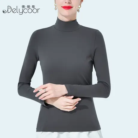 半高领纯棉打底衫女2024春秋新款长袖内搭洋气黑白纯色中领上衣潮商品大图