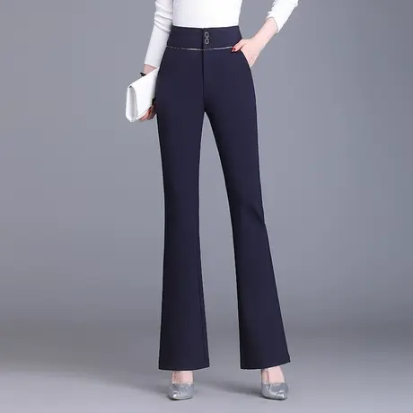 蓝色高腰喇叭裤女裤春季2023新款修身垂感长裤弹力通勤微喇西装裤商品大图