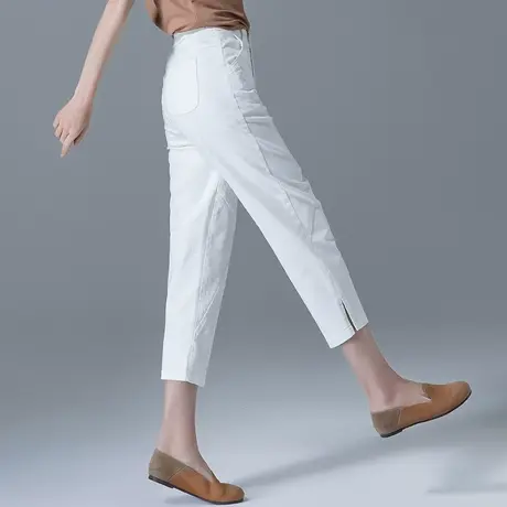 白色牛仔裤女夏薄款七分裤2023年新款女裤夏季裤子八分萝卜哈伦裤图片