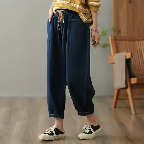 dza 高腰显瘦牛仔裤女2023夏季纯棉九分直筒哈伦裤宽松百搭休闲裤图片