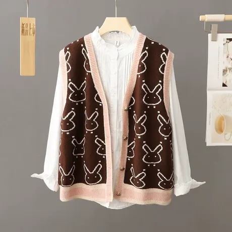 马甲针织背心女开衫秋装宽松外穿2024年春秋新款无袖毛衣坎肩外搭图片